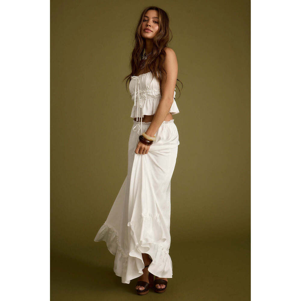 12th Tribe Dahlia White Satin Maxi Skirt Size M - Picture 3 of 3